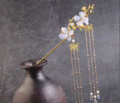 Ancient Style Hair Accessories Hanfu Plum Blossom Branch Tassel Hairpin White Flower Drill