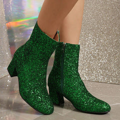 New Fashion Sequin Boots For Women Square Heel Side Zipper Shoes Lady Street Party Evening Boots Winter Autumn Spring