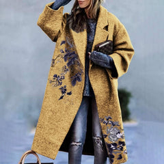 Turn-down Collar Coat Printed Woolen Long-cut Coat